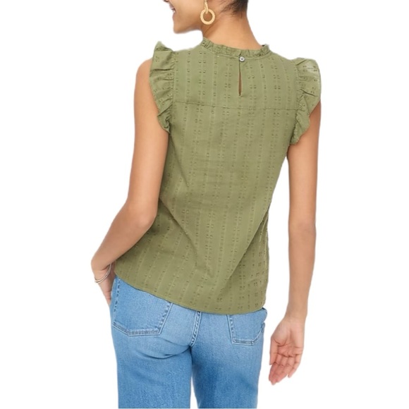 J Crew Factory White Flutter Sleeve Clip Dot Cotton Womens Size S Blouse - Picture 5 of 12